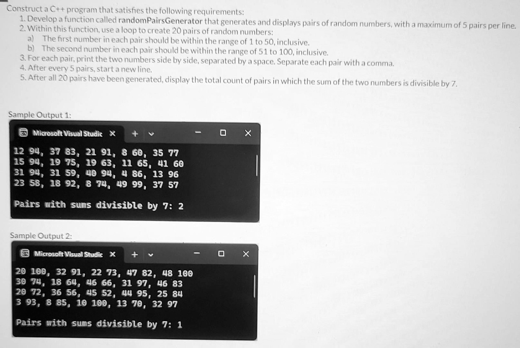 SOLVED: Texts: C++ Construct a C++ program that satisfies the following ...