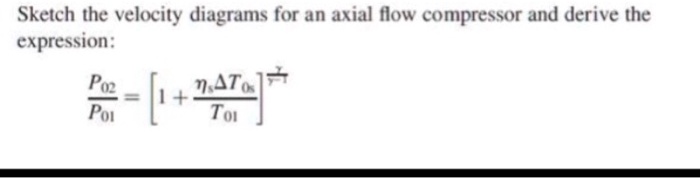 Sketch the velocity diagrams for an axial flow compressor and derive ...