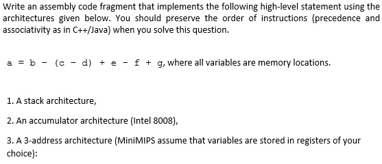 SOLVED: Write an assembly code fragment that implements the following ...