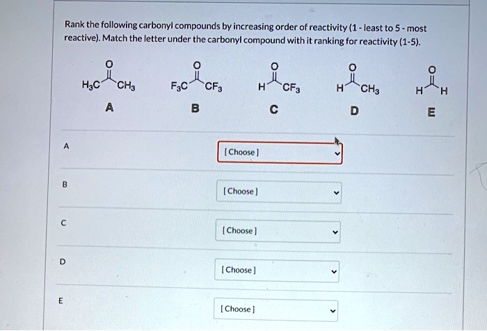 rank the following carbonyl compounds by increasing order of reactivity