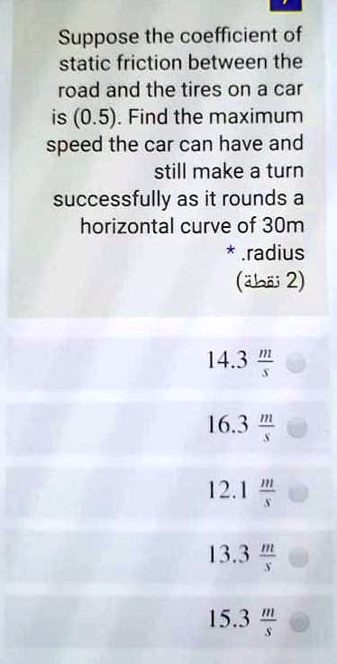 SOLVED: Suppose the coefficient of static friction between the road and ...