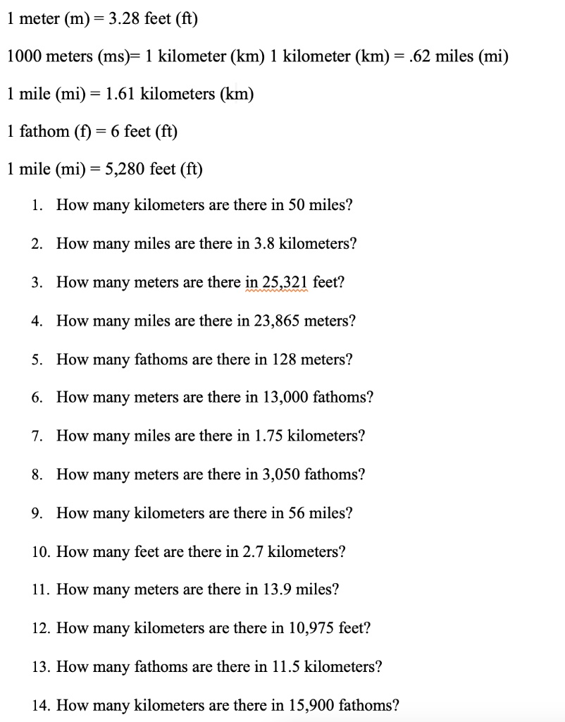 meter m 328 feet ft 1000 meters ms kilometer km 1 kilometer km 62 miles mi