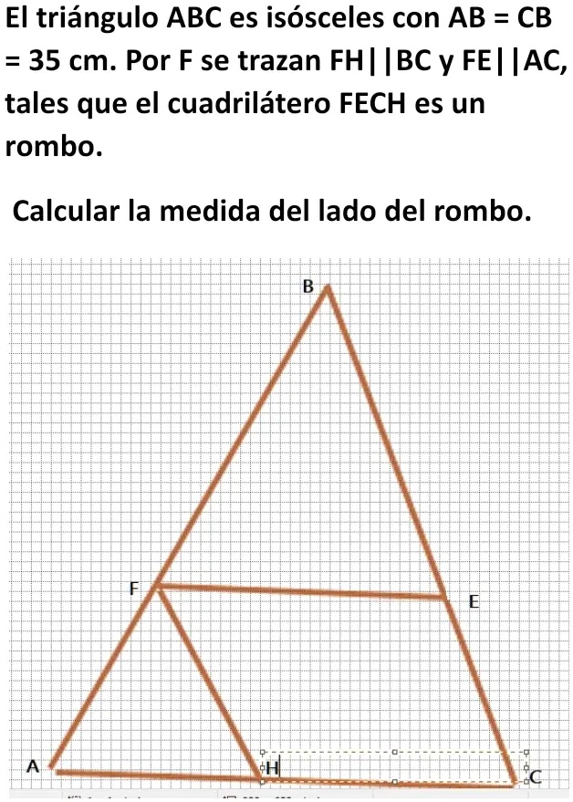 El triÃ¡ngulo ABC es isÃ³sceles con AB = CB 35 cm. Por F se trazan FH ...