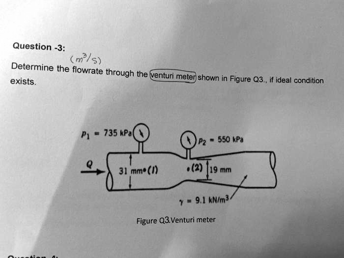 Question -3: (m^3/s) Determine the flowrate through the venturi meter ...
