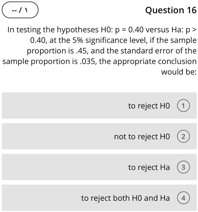 SOLVED: In testing H0: p = .40 vs. H1: p â‰ .40, a sample