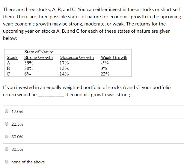 There Are Three Stocks, A, B, And C. You Can Either Invest In These ...