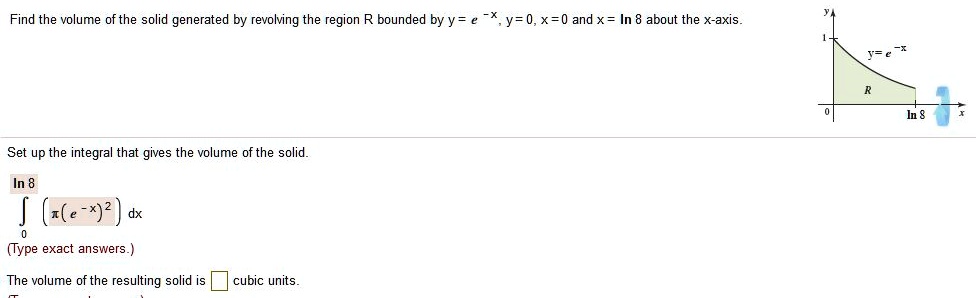 Solved Find The Volume Of The Solid Generated By Revolving The Region R Bounded By Y E Y 0 X