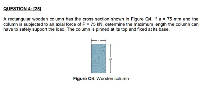 QUESTION 4: [25] A rectangular wooden column has the cross section ...