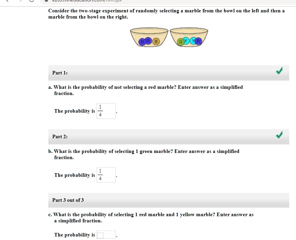 SOLVED: Consider the two-stage experiment of randomly selecting a marble  from the bowl on the left and then a marble from the bowl on the right:  Part 1: What is the probability