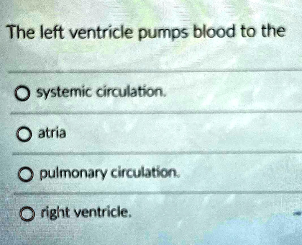 SOLVED: The left ventricle pumps blood to the systemic circulation ...