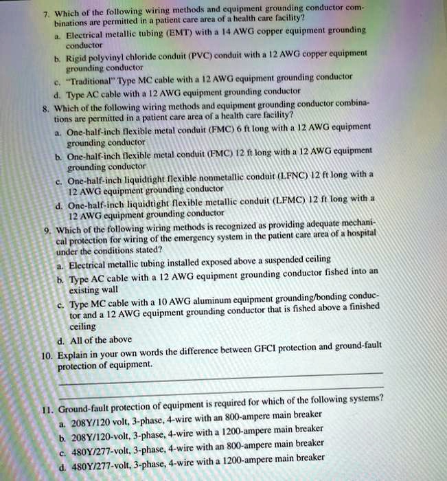 SOLVED 7. Which of the following wiring methods and equipment