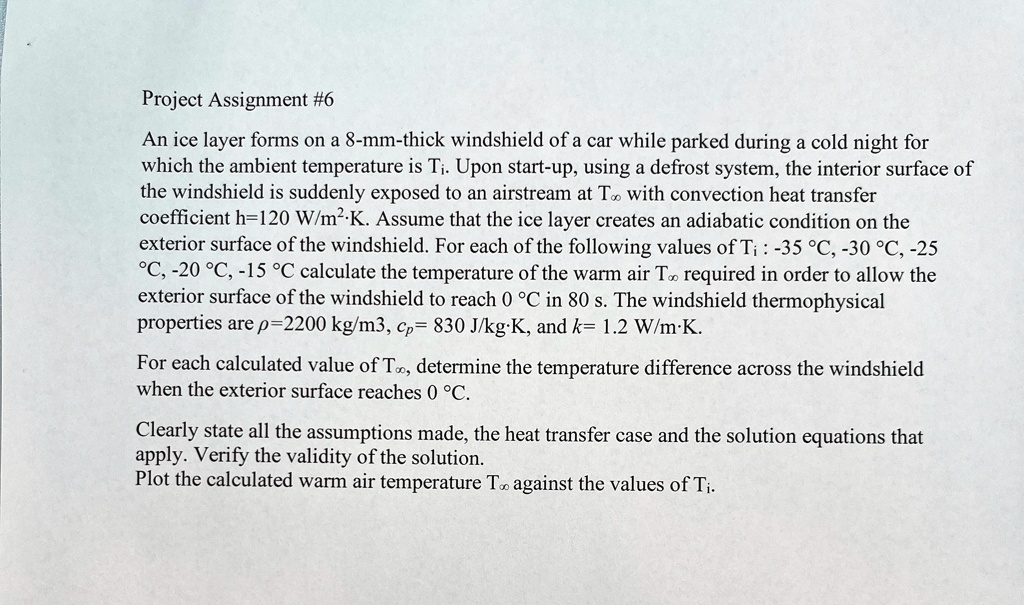 Project Assignment 6 An ice layer forms on a 8mmthick windshield of