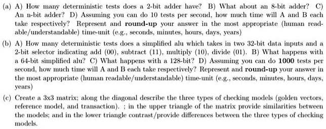 (a) A) How many deterministic tests does a 2-bit adder have? B) What ...