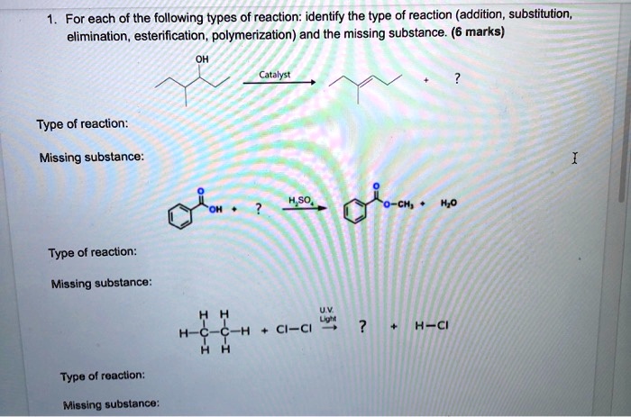 For each of the following types of reaction identify the...