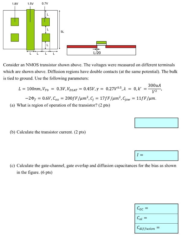 SOLVED 1.8V 1.5V 0.7V L/20 Consider an NMOS transistor shown above