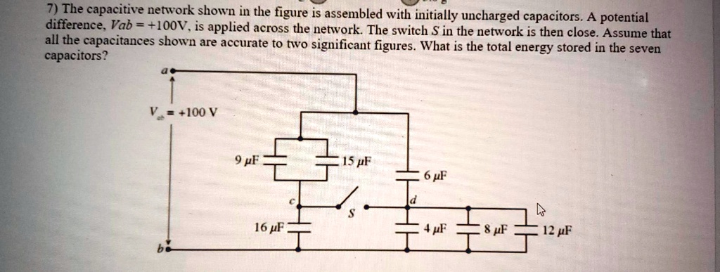 SOLVED: 7) The capacitive network shown in the figure is assembled with ...