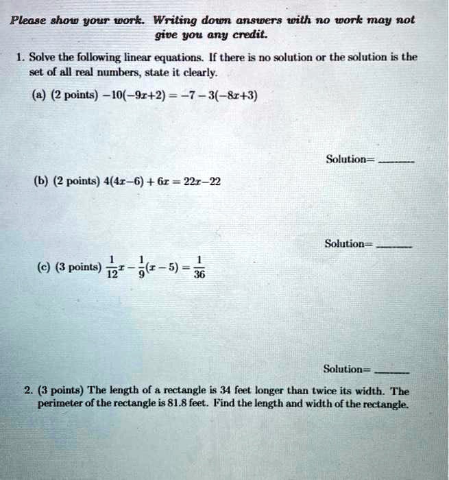 SOLVED: Please show your work Writing dotn answers wilh no work may nol ...