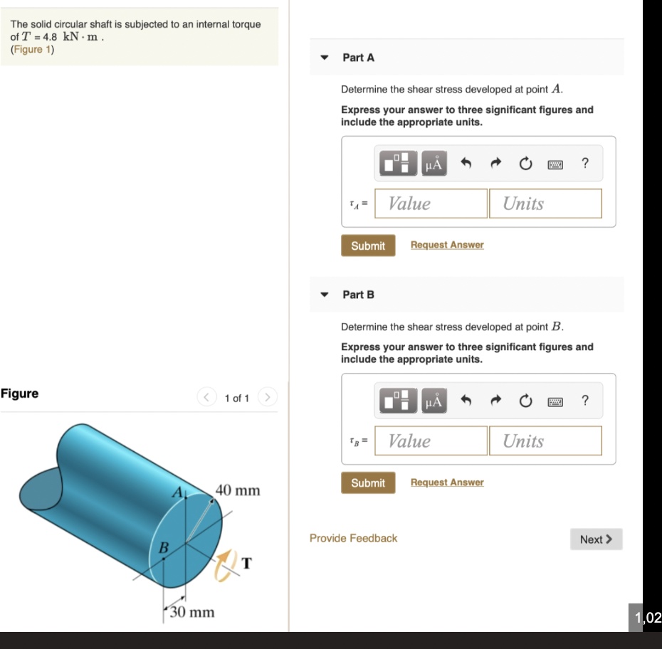 the solid circular shaft is subjected to an internal torque of t 48 kn ...