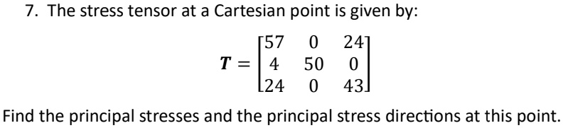 the stress tensor at a cartesian point is given by t57024450024043 find ...