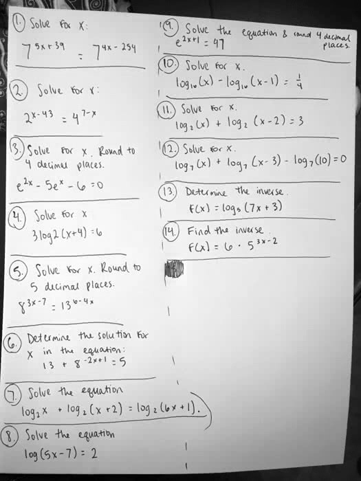 Solved Solve The Egaatim And Y Deana Rlaces 3 2 E 41 1 Solve Or X 7 X 2 Solve Or 1l Solve For X Log X Log X 2 3 Log1 X