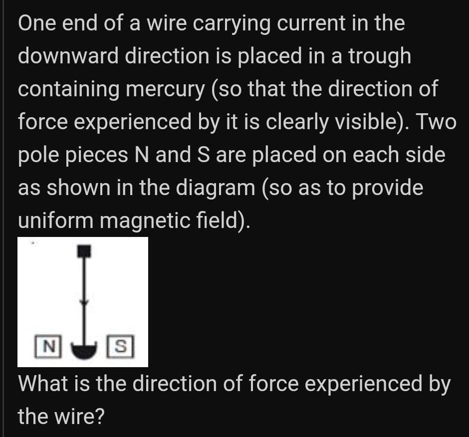 One end of a wire carrying current in the downward direction...