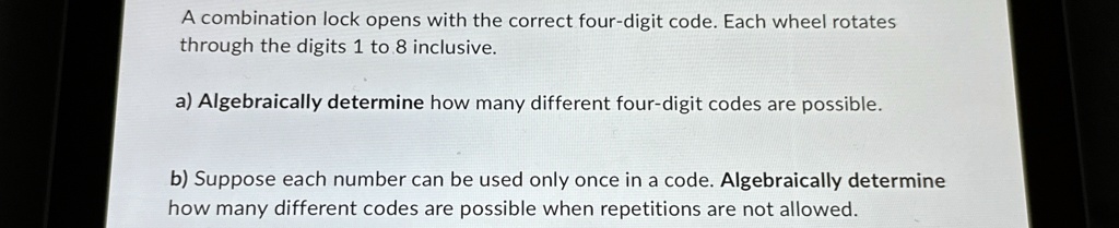 Math 4 Digit Code a combination lock opens with the correct four digit code each wheel ...