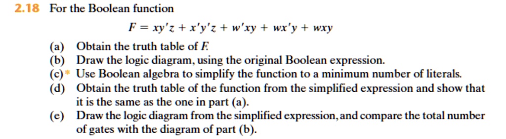 Video Solution: 2.18 For The Boolean Function F = Xy'z + X'y'z + W'xy 