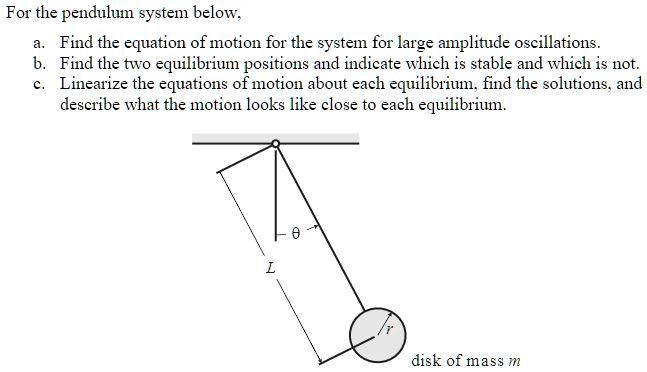 SOLVED: For the pendulum system below: Find the equation of motion for ...