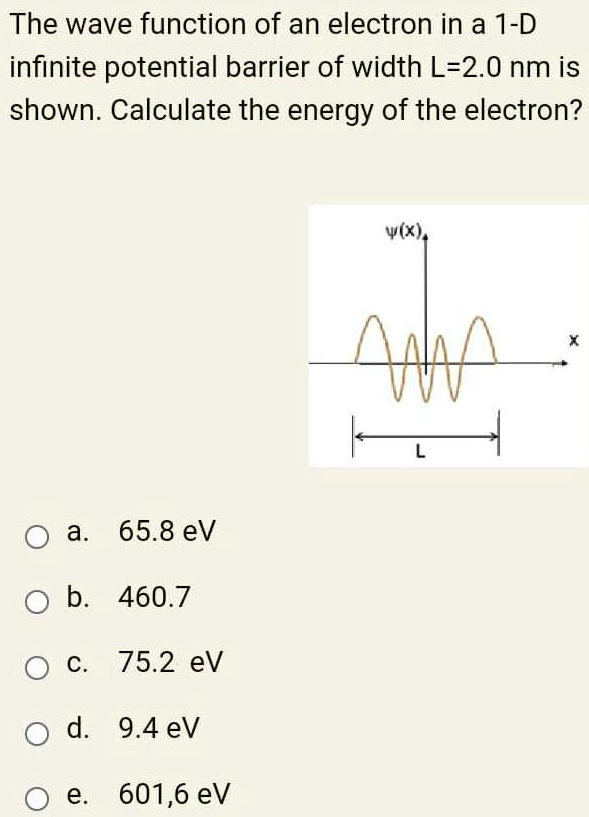 SOLVED: The wave function of an electron in a 1-D infinite potential ...