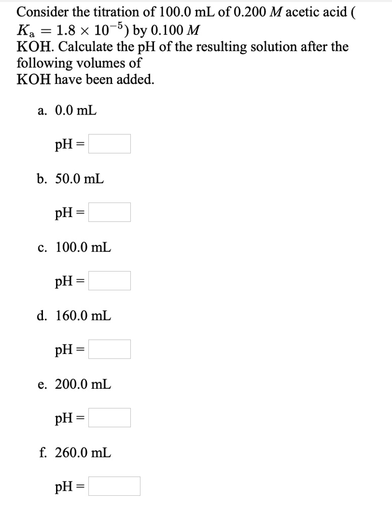 SOLVED Consider the titration of 100.0 mL of 0.200 M acetic acid Ka
