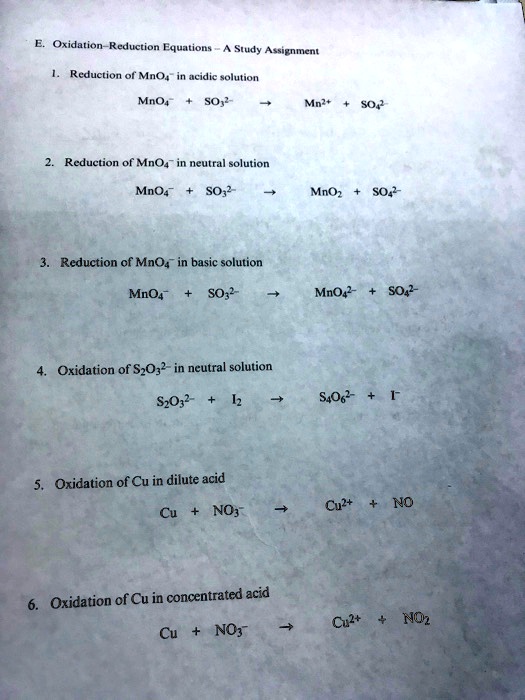 SOLVED: Oxidarinn Reducuion Equations Fnmeni Reduction of MnOt aeidic ...