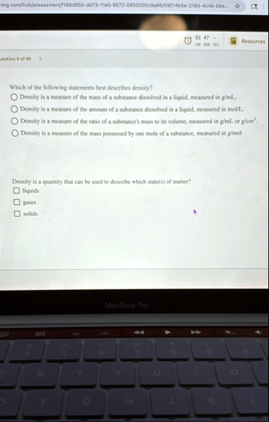 ningcomhubassessmentf188d950 dd73 11e0 9572 0800200c9a6609014b5e 218d 4c4b bbe 01 47 hr min sec resources question 9 of 40 which of the following statements best describes density density is 82065