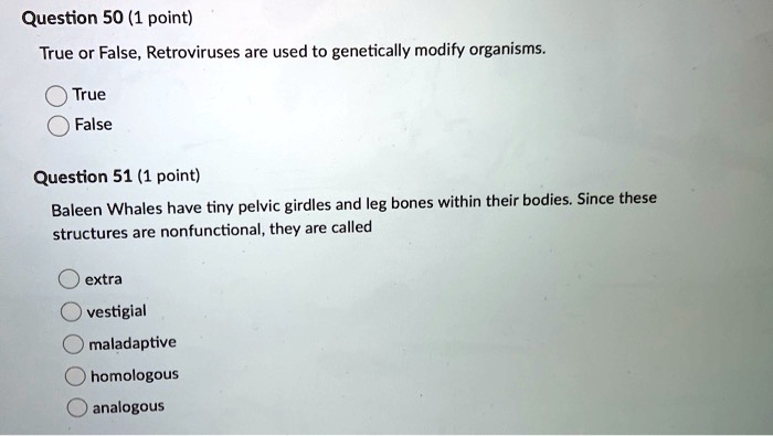 SOLVED: Question 50 (1 point) True or False Retroviruses are used to