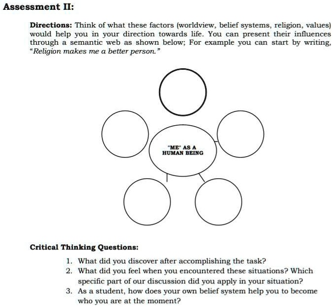 Baka naman po, pa-help. Assessment II: Directions: Think of how these ...