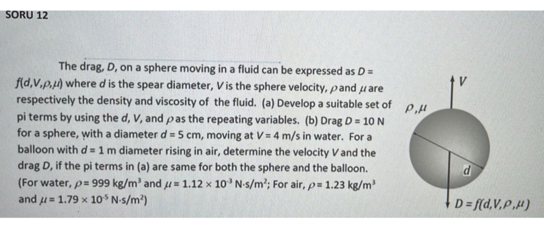 Sphere Roughness Drag SORU 12 The drag, D, on a sphere moving in a fluid can be expressed as ...