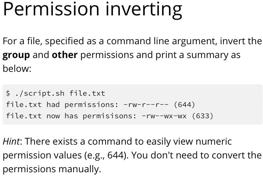 Permission Inverting For a file, specified as a command line argument ...