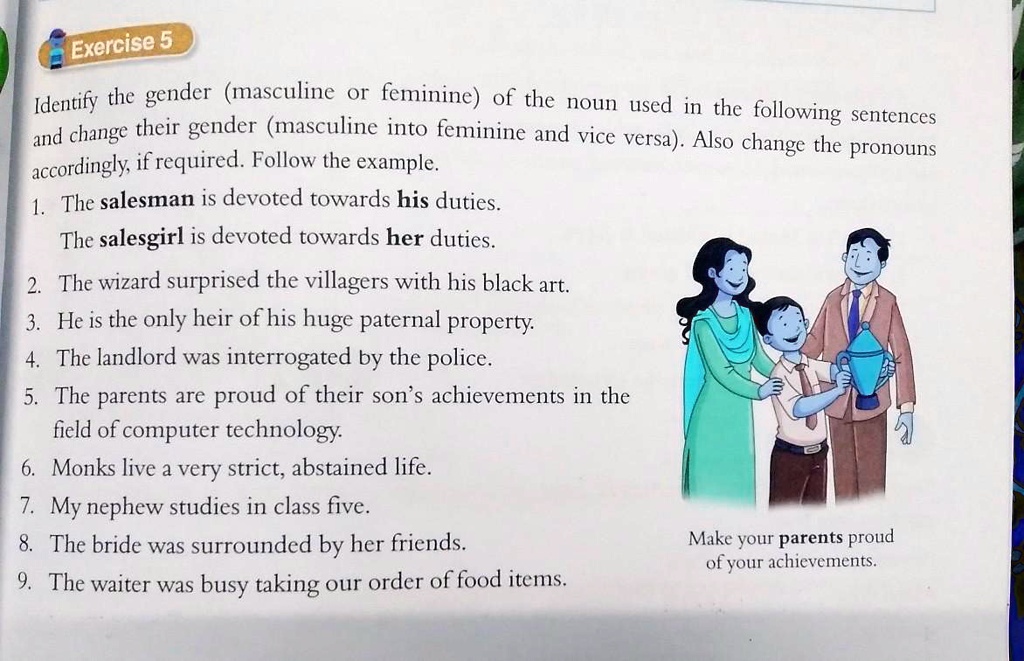 SOLVED: quot Change the gender and rewrite the sentences Exercise 5 SOLVED: quot Change the gender and rewrite the sentences Exercise 5