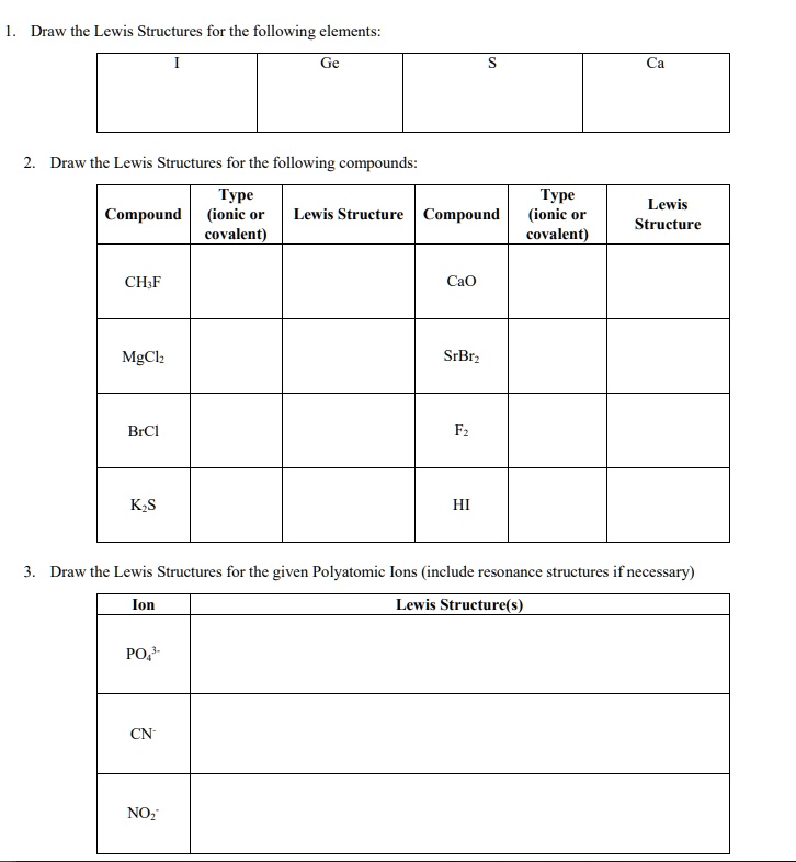 SOLVED: 1. Draw the Lewis Structures for the following elements: Ge S ...