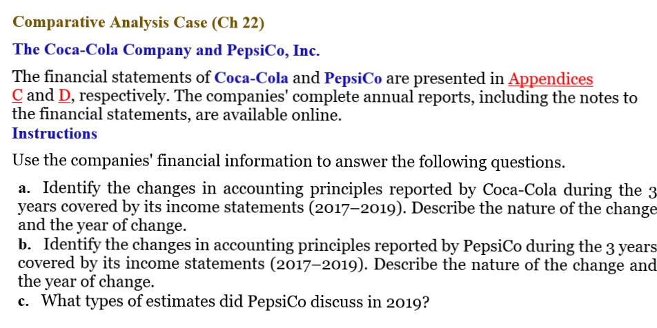 SOLVED: Comparative Analysis Case (Ch 22) The Coca-Cola Company And ...