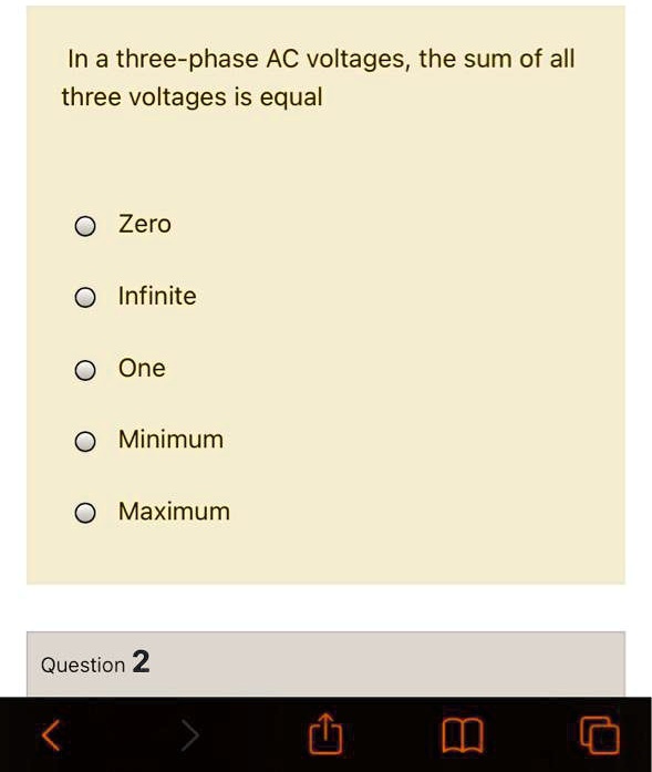 SOLVED: In a three-phase AC voltage, the sum of all three voltages is ...
