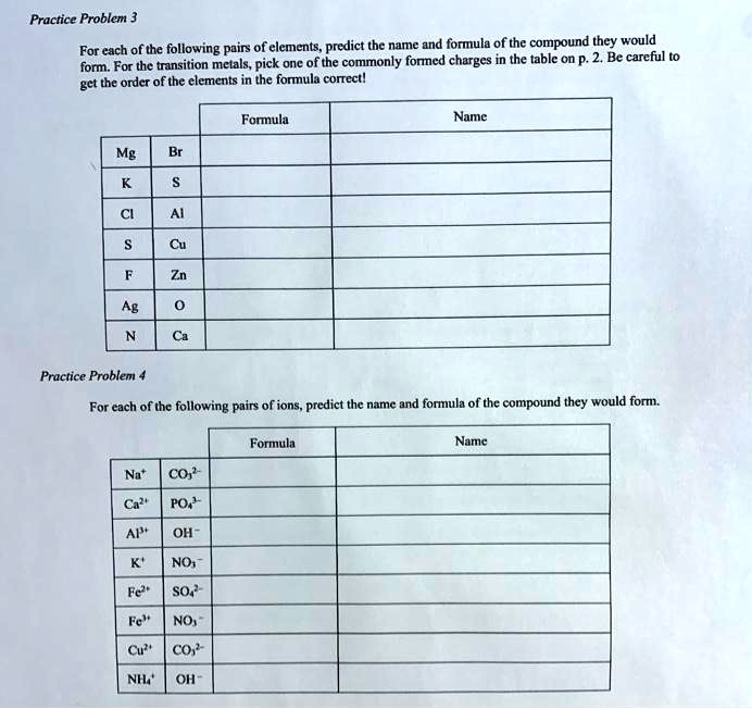 SOLVED: Practice Problem 3 For each of the following pairs of elements ...