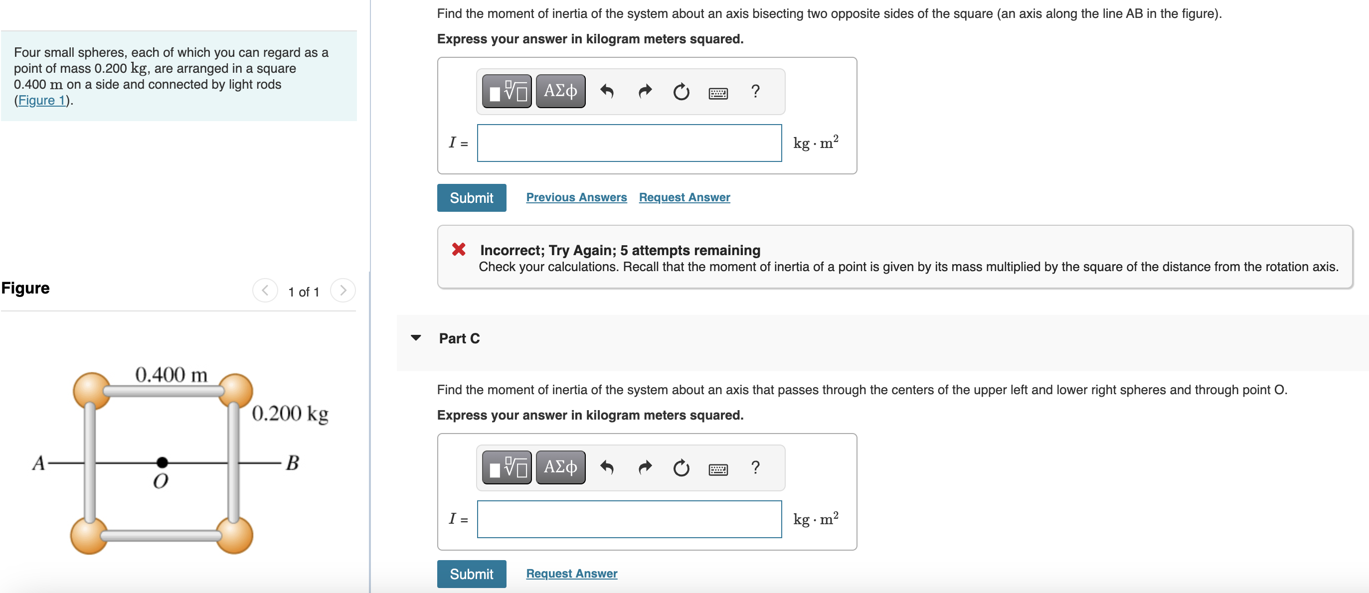 Find the moment of inertia of the system about an axis bisecting two ...