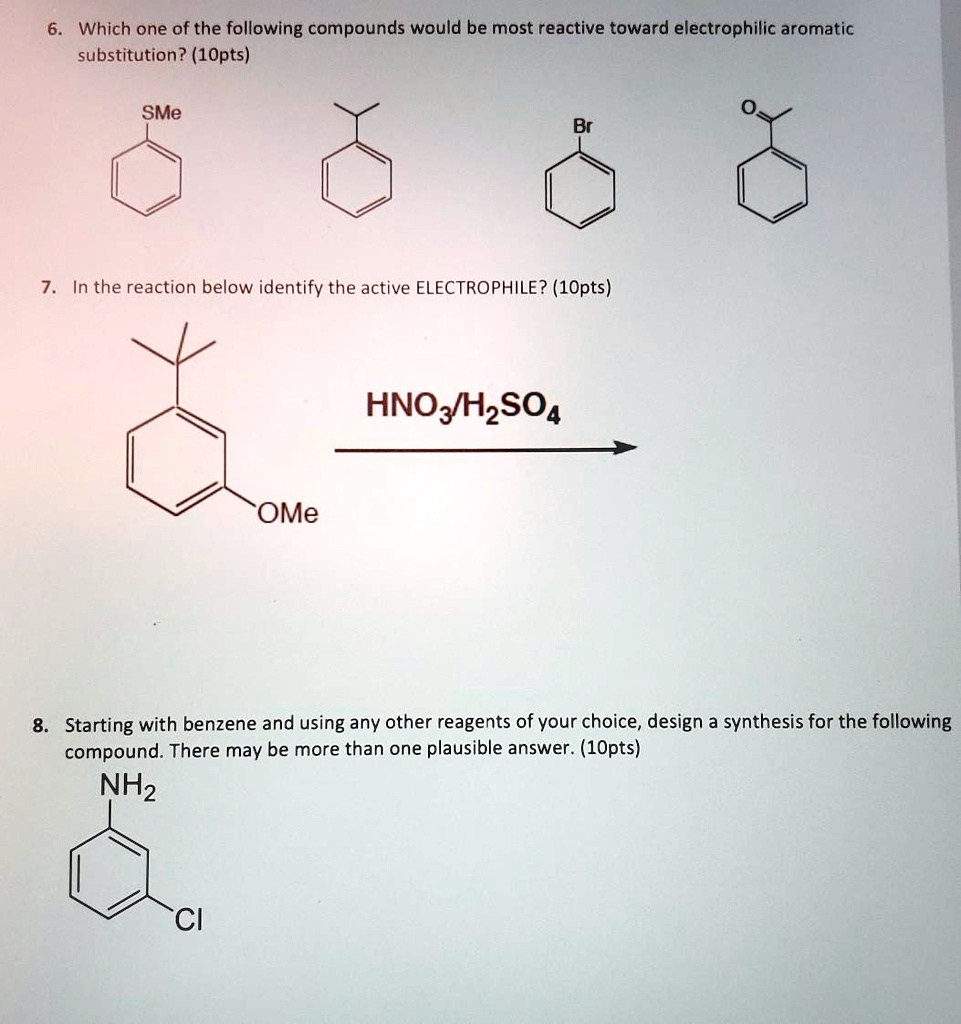 Solved 1. Which electrophiles deactivate a benzene ring? | Chegg.com