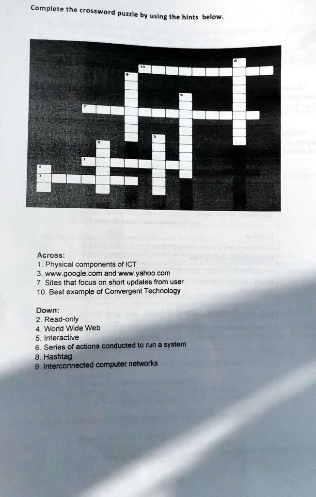 SOLVED: Complete the crossword puzzle by using the hints below. Across ...