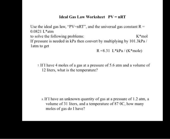 Ideal Gas Law Practice Problems 