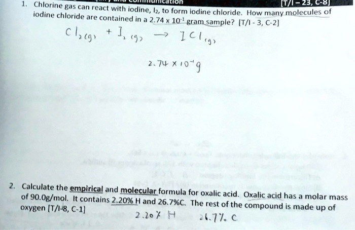 SOLVED: Chlorine Iion I-23 6e Bas can react with iodine, 12, t0 form ...