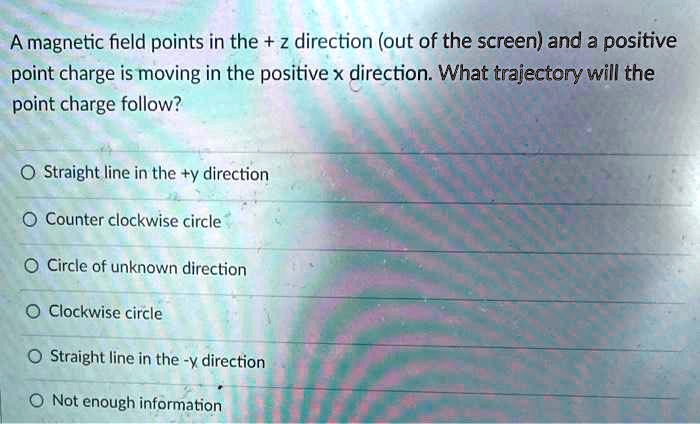 SOLVED: A magnetic field points in the+ z direction out of the ...