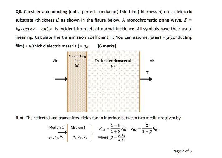 q6 consider a conducting not a perfect conductor thin film thickness a ...