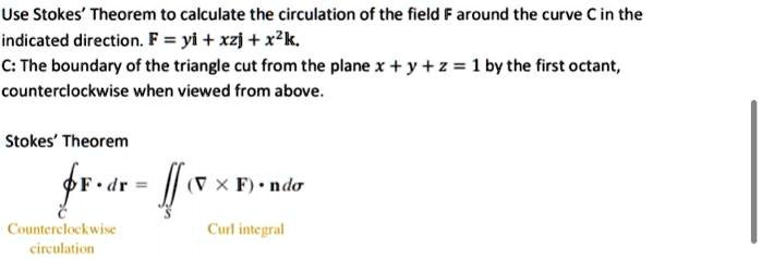 Solved Use Stokes Theorem To Calculate The Circulation Of The Field F Around The Curve C In The