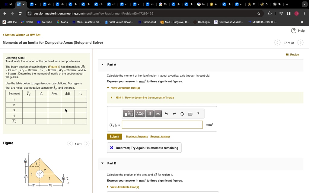 SOLVED: Please fill out the chart Moments of an Inertia for Composite ...